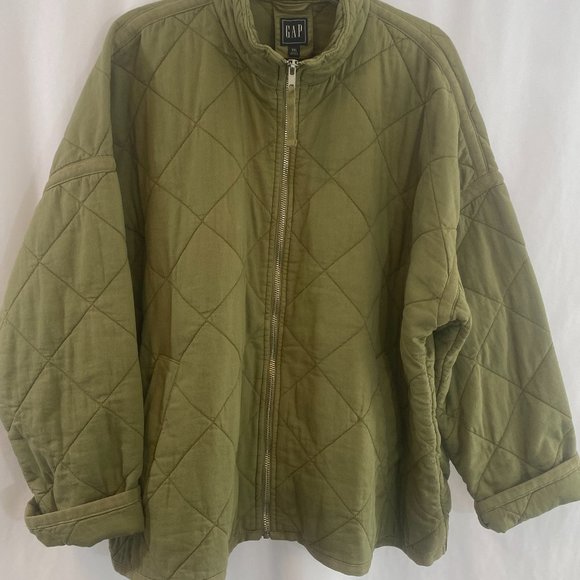 SOLD GAP Khaki Green Cotton Diamond Quilted Long Sleeve Full Zip Jacket - Picture 12 of 13